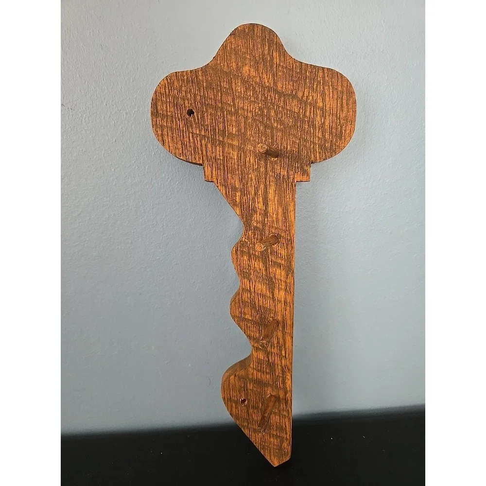 Vintage Wooden Wood Key Shaped Holder Hanger Cabin Farmhouse Kitchen 4 Hooks